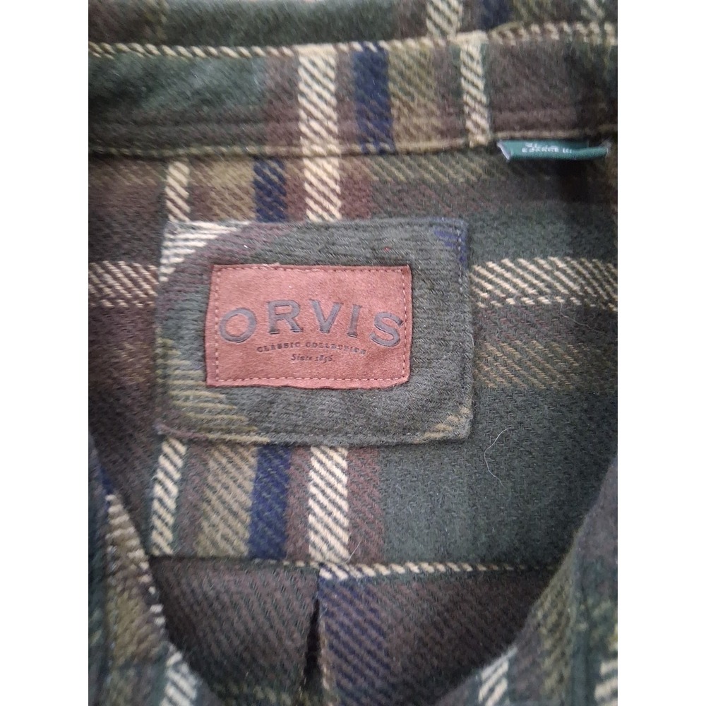 Orvis Flannel Shacket Shirt Mens XL Olive Plaid Heavyweight Outdoor Workwear - Picture 2 of 6